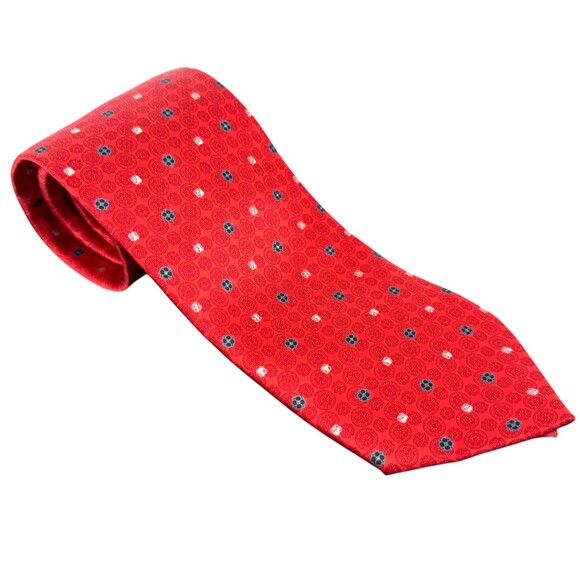 DolcePunta Men’s Silk Tie Red Circle Medallion Floral Italy Made 59x 3.5” Preppy - Picture 3 of 16